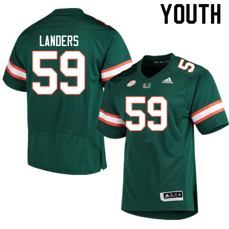 Youth #59 Gabe Landers Miami Hurricanes College Football Jerseys Sale-Green - Click Image to Close
